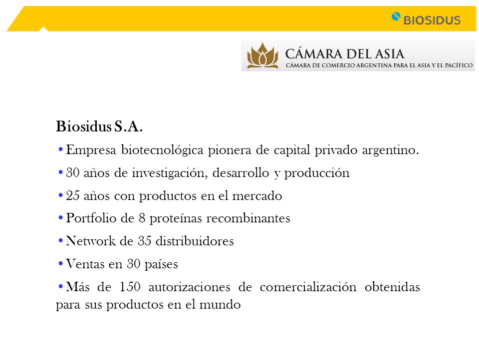 Biosidus S.A. Empresa biotecnológica pionera de capital privado argentino. 30 años de investigación, desarrollo y producción.