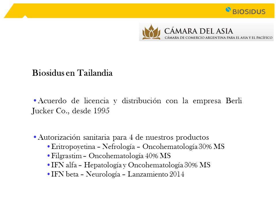 Biosidus en Tailandia Acuerdo de licencia y distribución con la empresa Berli Jucker Co., desde
