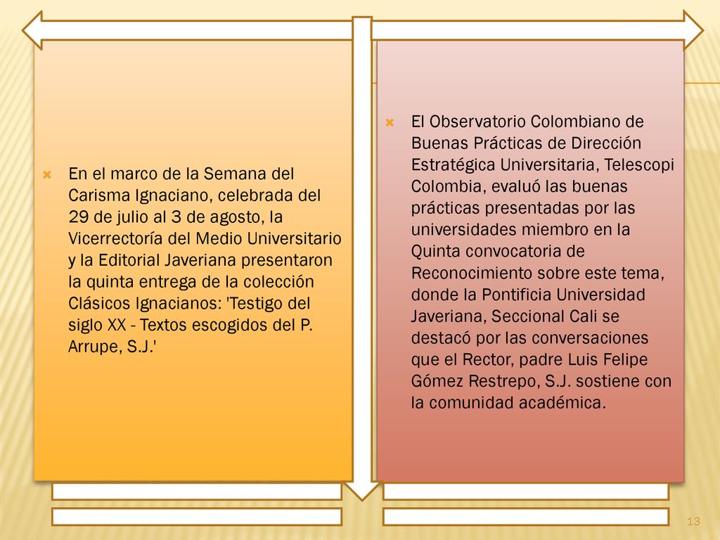 En el marco de la Semana del Carisma Ignaciano, celebrada del 29 de julio al 3 de agosto, la Vicerrectoría del Medio Universitario y la Editorial Javeriana presentaron la quinta entrega de la colección Clásicos Ignacianos: Testigo del siglo XX - Textos escogidos del P. Arrupe, S.J.