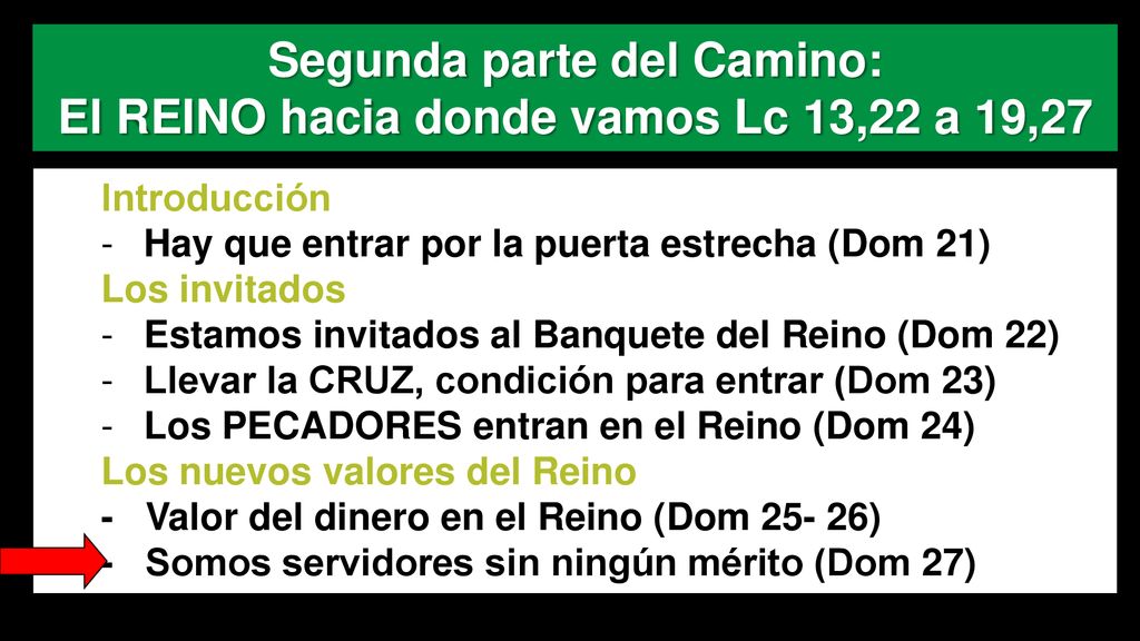 Segunda parte del Camino: El REINO hacia donde vamos Lc 13,22 a 19,27