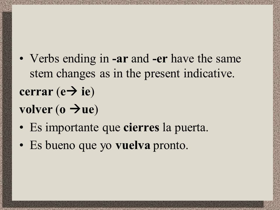Verbs ending in -ar and -er have the same stem changes as in the present indicative.