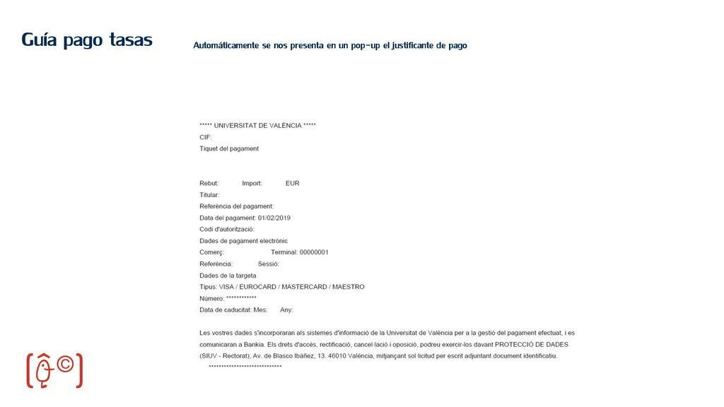 Guía pago tasas Automáticamente se nos presenta en un pop-up el justificante de pago