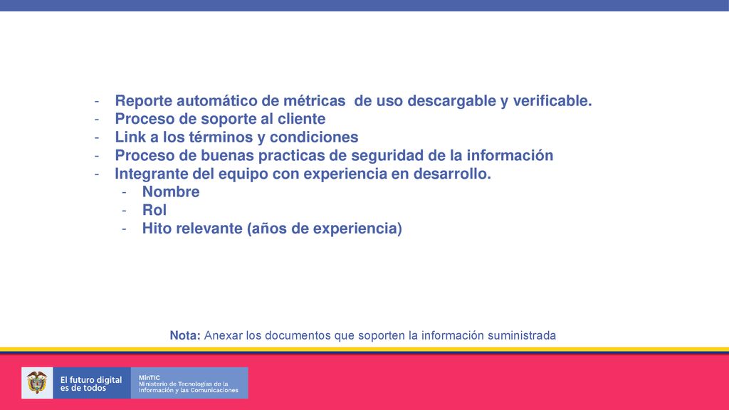 Reporte automático de métricas de uso descargable y verificable.
