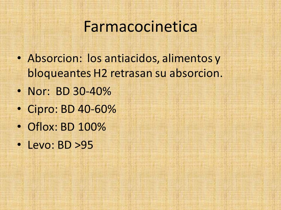 Farmacocinetica Absorcion: los antiacidos, alimentos y bloqueantes H2 retrasan su absorcion. Nor: BD 30-40%