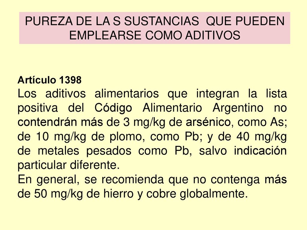 PUREZA DE LA S SUSTANCIAS QUE PUEDEN EMPLEARSE COMO ADITIVOS