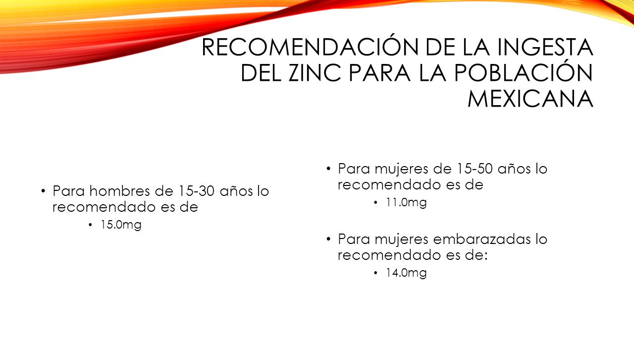 Recomendación de la ingesta del zinc para la población mexicana