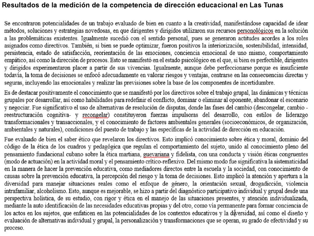 Resultados de la medición de la competencia de dirección educacional en Las Tunas