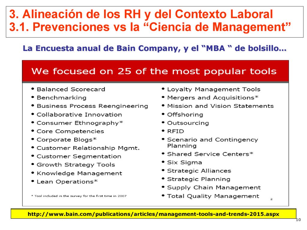 La Encuesta anual de Bain Company, y el MBA de bolsillo…