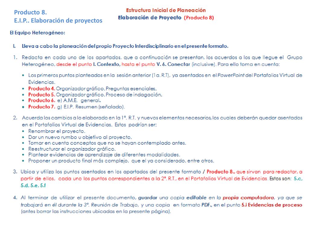 Producto 8. E.I.P.. Elaboración de proyectos