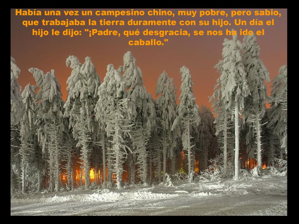 Había una vez un campesino chino, muy pobre, pero sabio, que trabajaba la tierra duramente con su hijo.