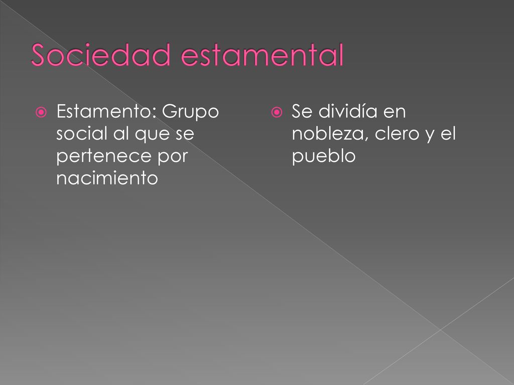 Sociedad estamental Estamento: Grupo social al que se pertenece por nacimiento.