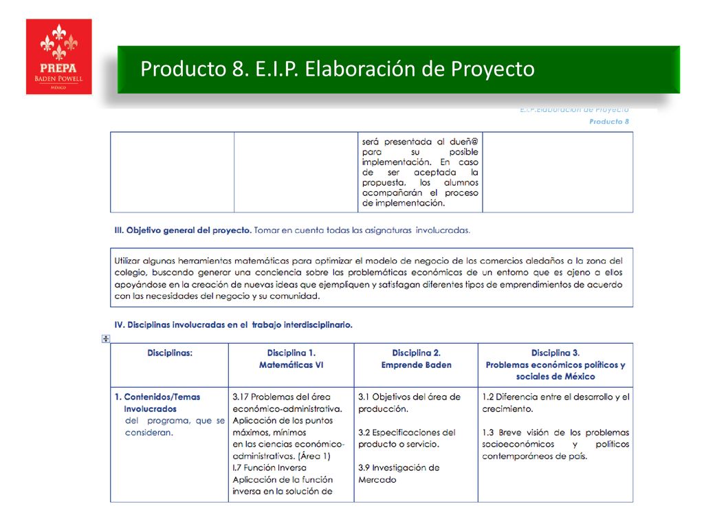 Producto 8. E.I.P. Elaboración de Proyecto
