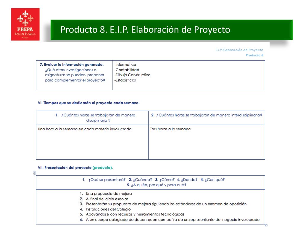 Producto 8. E.I.P. Elaboración de Proyecto
