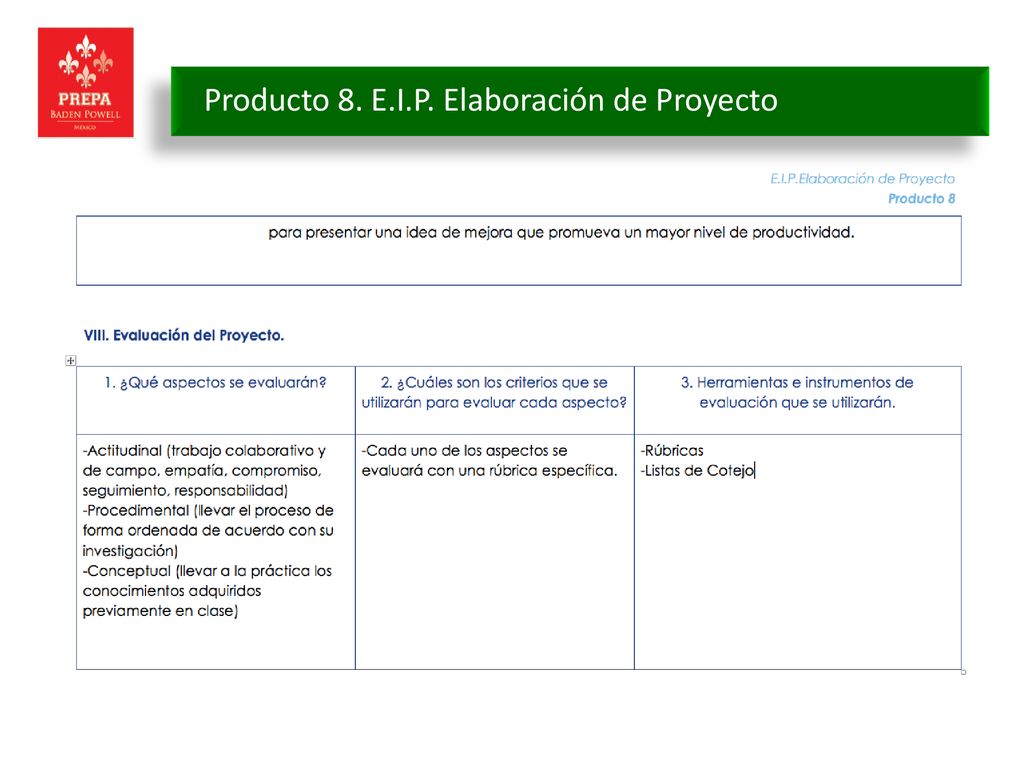 Producto 8. E.I.P. Elaboración de Proyecto
