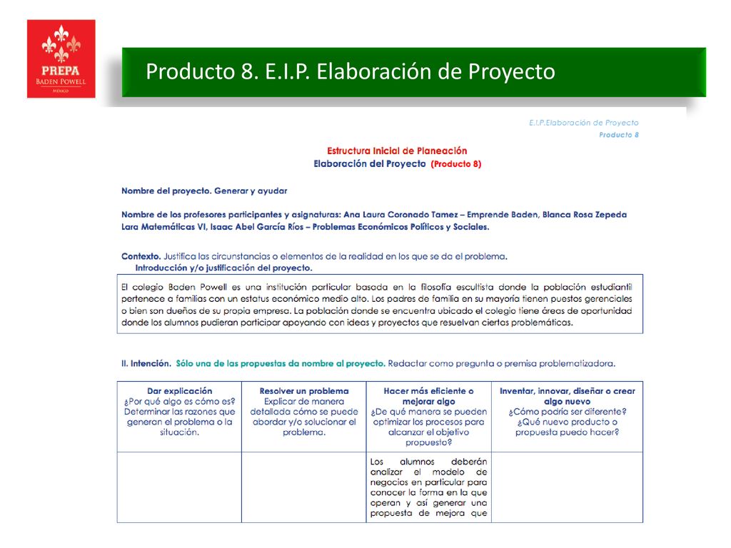 Producto 8. E.I.P. Elaboración de Proyecto
