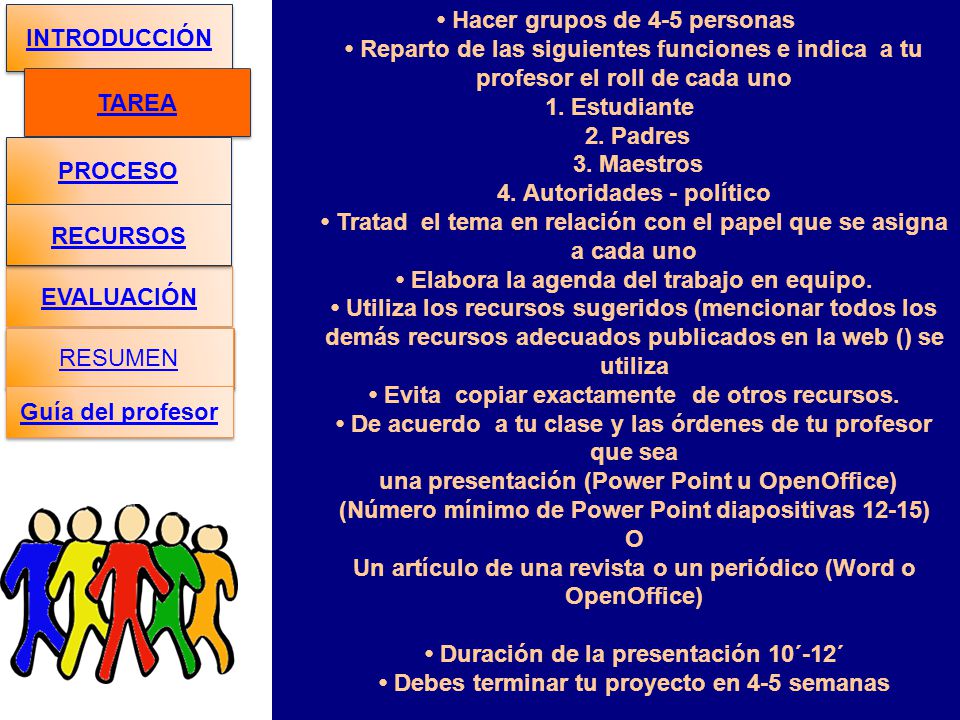 INTRODUCCIÓN • Hacer grupos de 4-5 personas • Reparto de las siguientes funciones e indica a tu profesor el roll de cada uno.