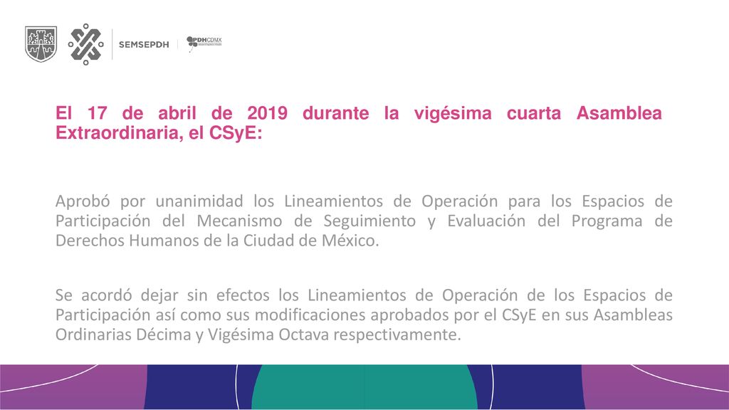 El 17 de abril de 2019 durante la vigésima cuarta Asamblea Extraordinaria, el CSyE: