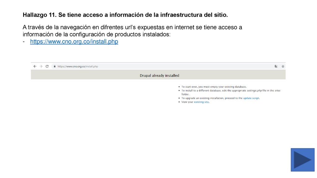 Hallazgo 11. Se tiene acceso a información de la infraestructura del sitio.
