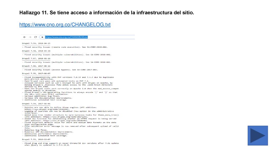 Hallazgo 11. Se tiene acceso a información de la infraestructura del sitio.