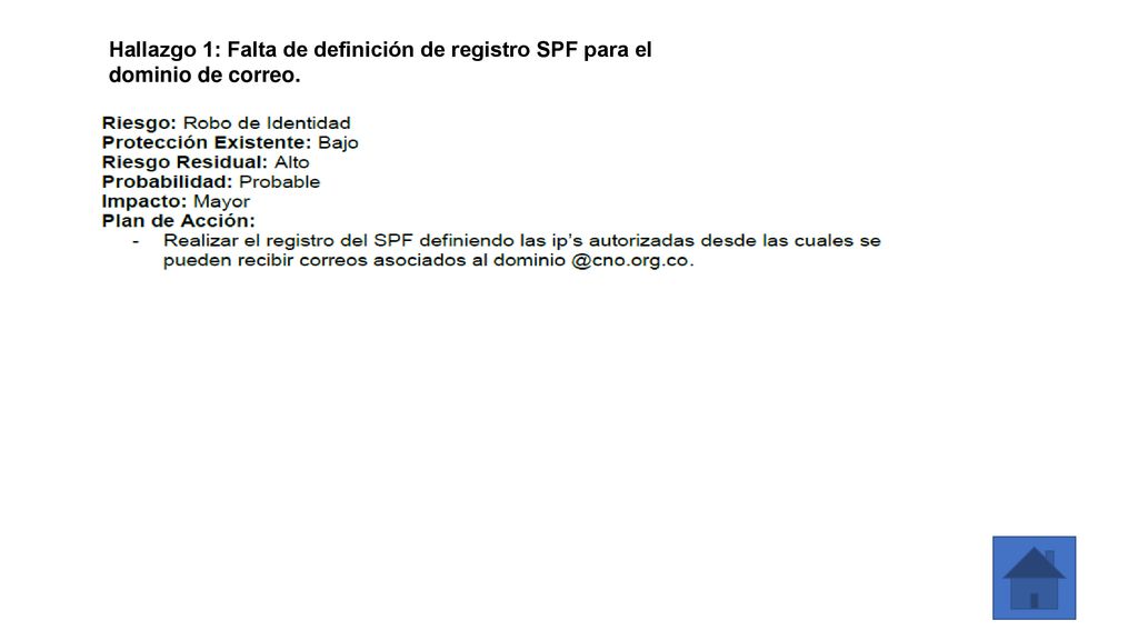 Hallazgo 1: Falta de definición de registro SPF para el dominio de correo.