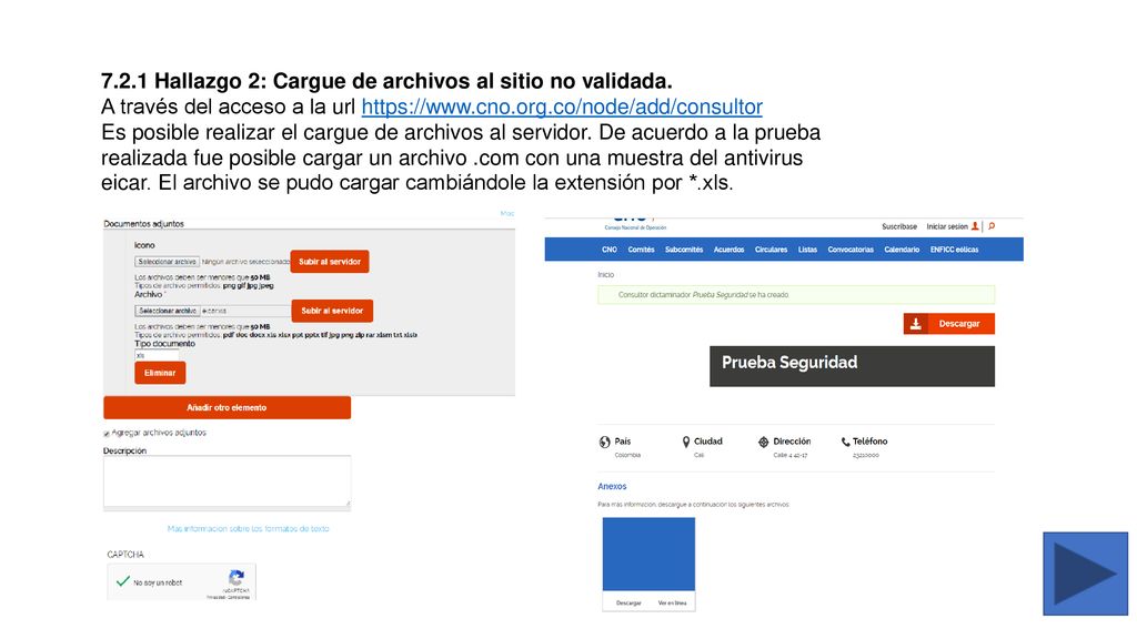 7.2.1 Hallazgo 2: Cargue de archivos al sitio no validada.