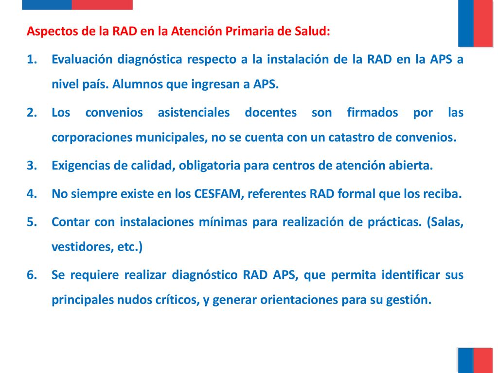 Aspectos de la RAD en la Atención Primaria de Salud: