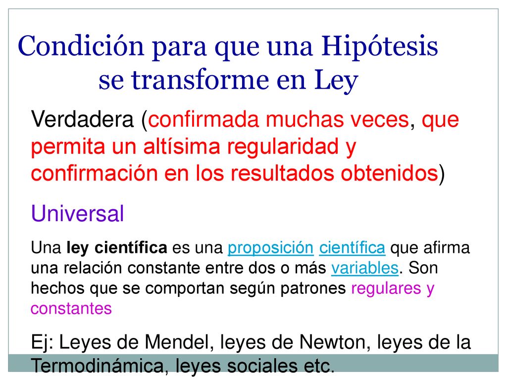 Condición para que una Hipótesis se transforme en Ley
