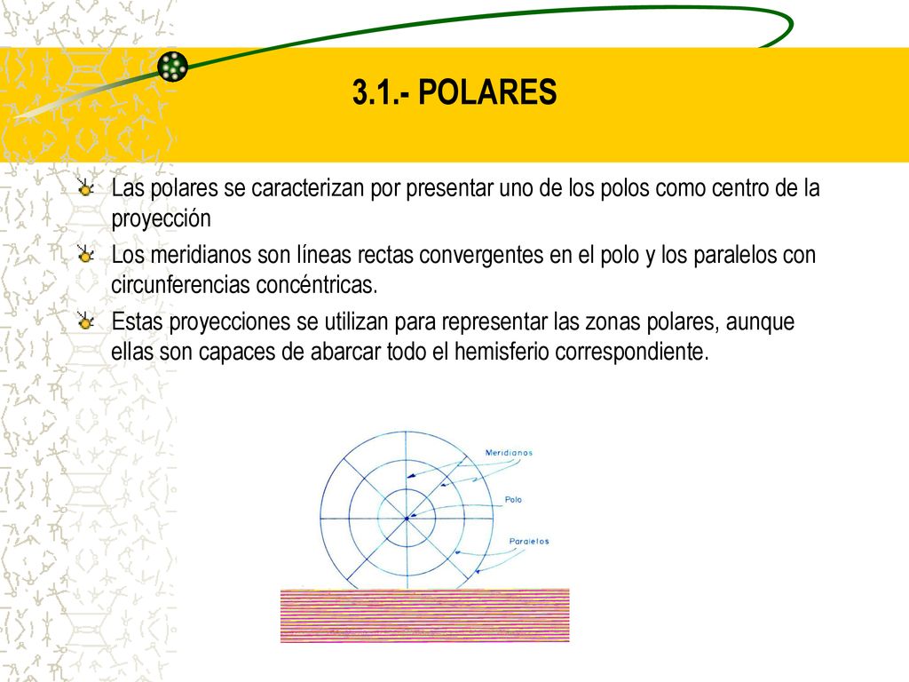 3.1.- POLARES Las polares se caracterizan por presentar uno de los polos como centro de la proyección.