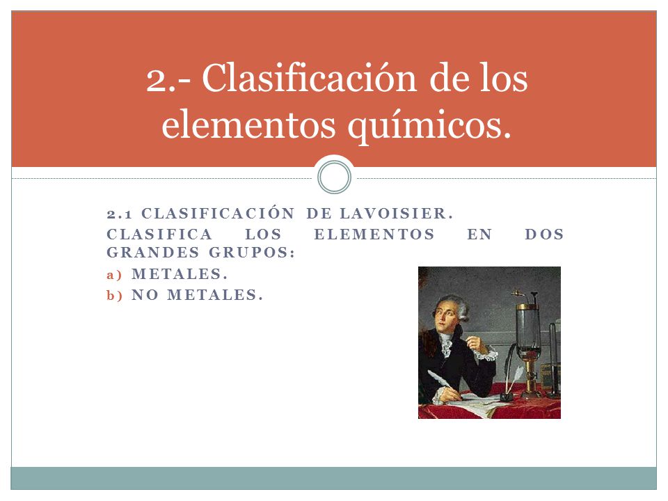 2.- Clasificación de los elementos químicos.