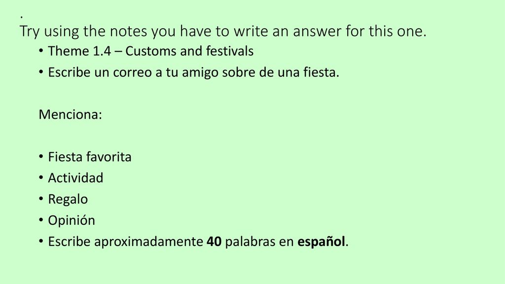 . Try using the notes you have to write an answer for this one.