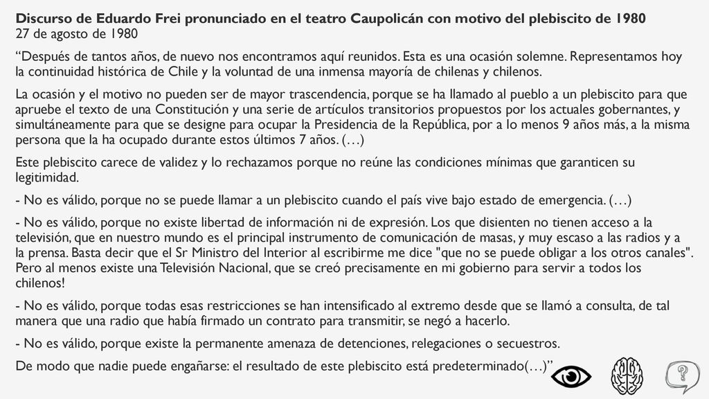 Discurso de Eduardo Frei pronunciado en el teatro Caupolicán con motivo del plebiscito de de agosto de 1980