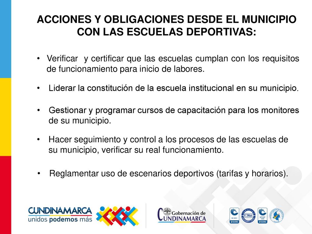 ACCIONES Y OBLIGACIONES DESDE EL MUNICIPIO CON LAS ESCUELAS DEPORTIVAS: