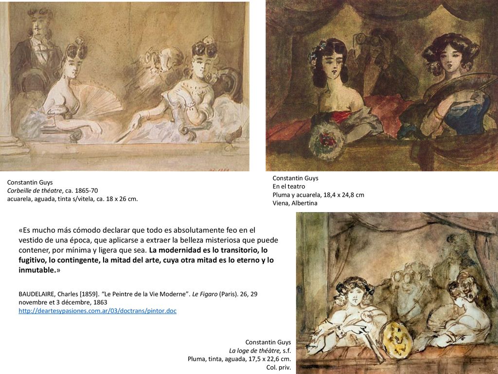 Constantin Guys En el teatro. Pluma y acuarela, 18,4 x 24,8 cm. Viena, Albertina.