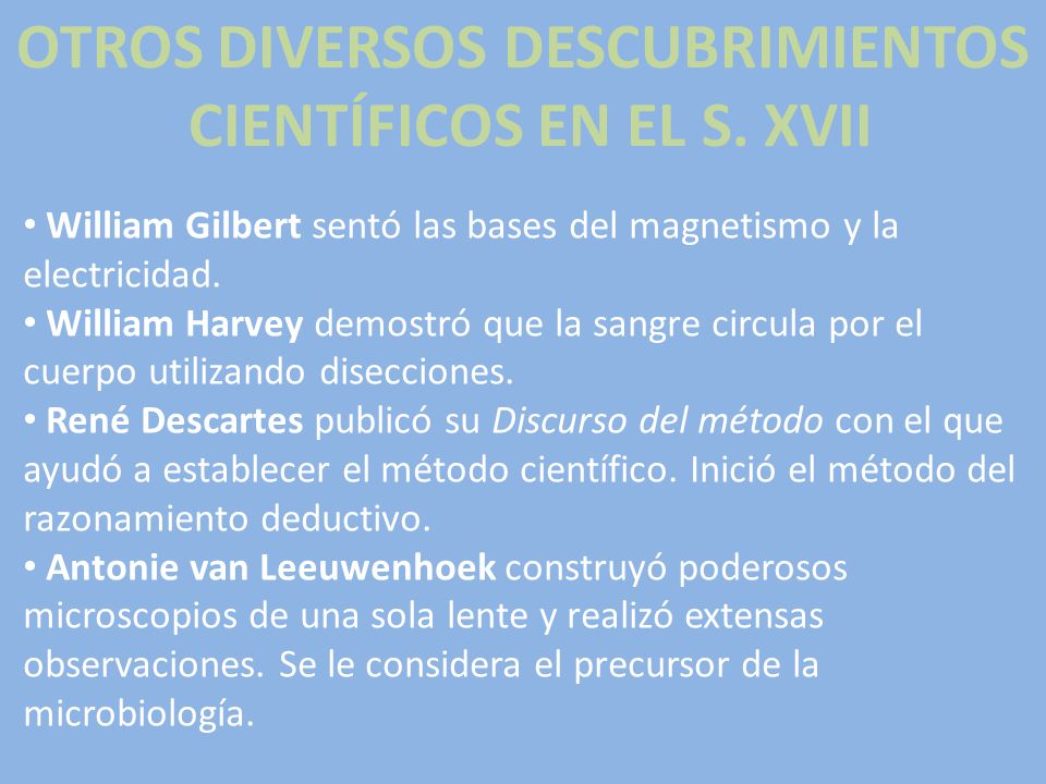 OTROS DIVERSOS DESCUBRIMIENTOS CIENTÍFICOS EN EL S. XVII