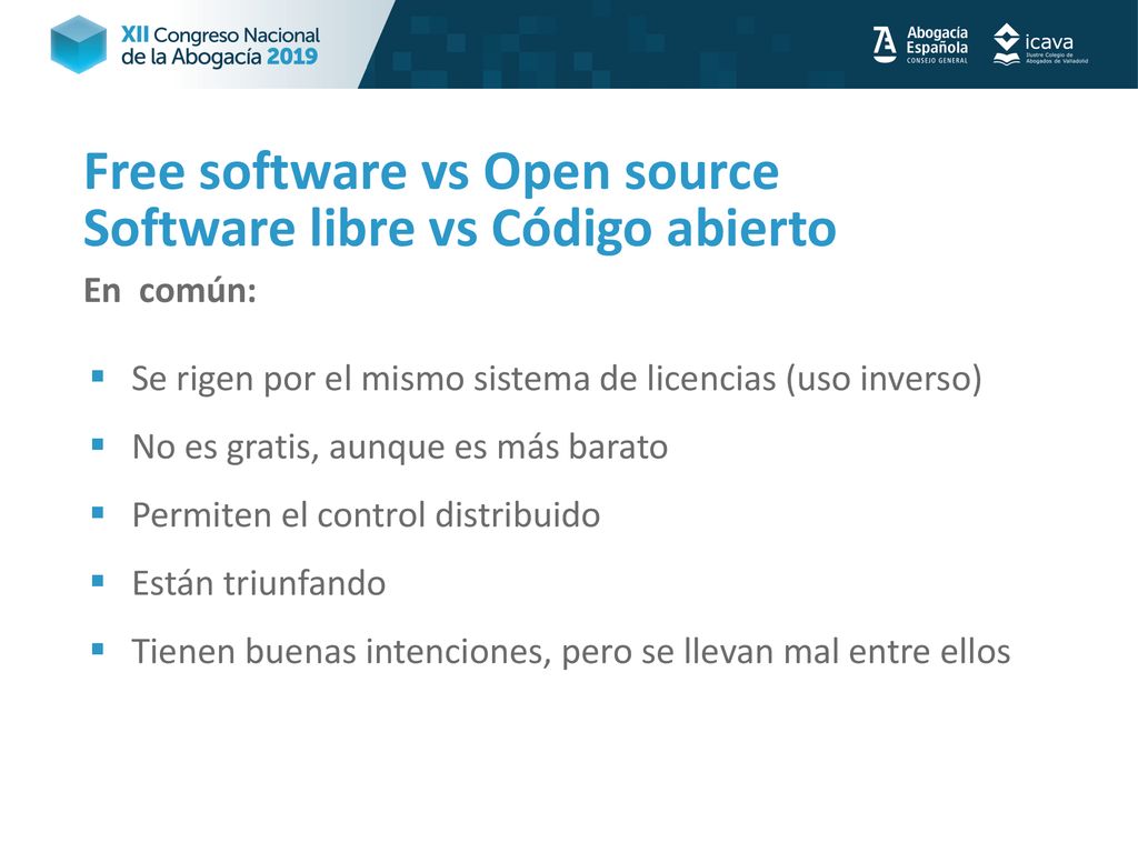 Free software vs Open source Software libre vs Código abierto