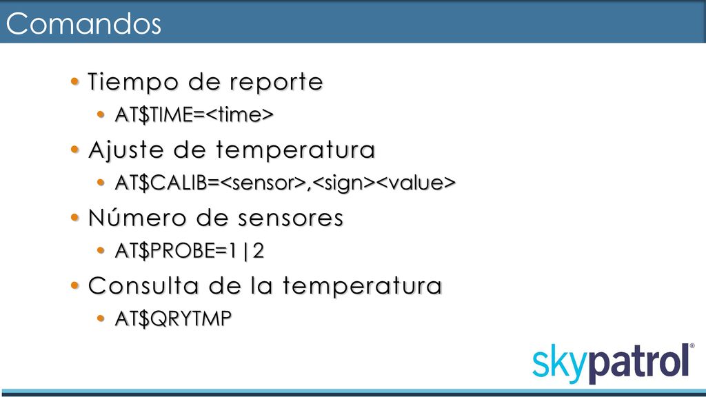 Comandos Tiempo de reporte Ajuste de temperatura Número de sensores