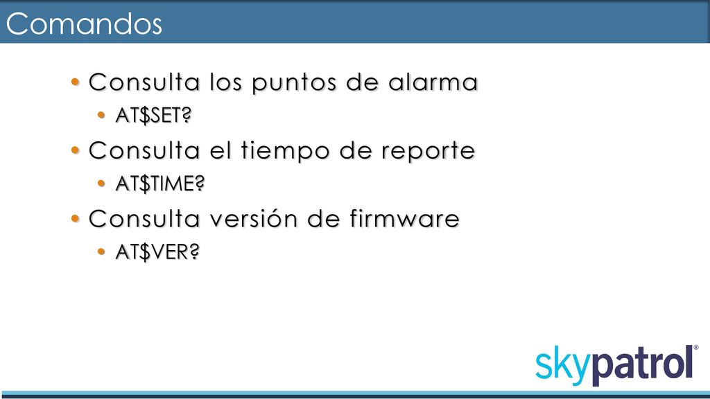 Comandos Consulta los puntos de alarma Consulta el tiempo de reporte