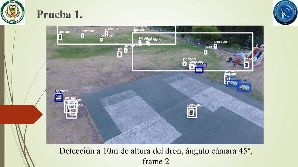 Detección a 10m de altura del dron, ángulo cámara 45°, frame 2