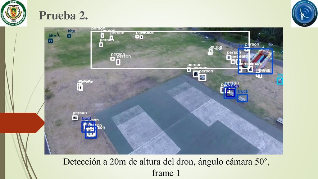 Detección a 20m de altura del dron, ángulo cámara 50°, frame 1