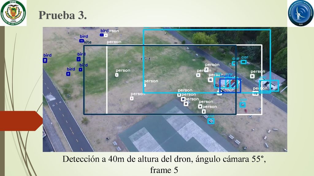 Detección a 40m de altura del dron, ángulo cámara 55°, frame 5