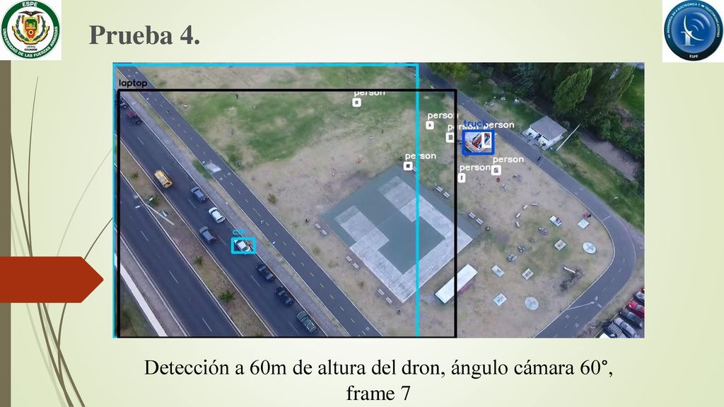 Detección a 60m de altura del dron, ángulo cámara 60°, frame 7