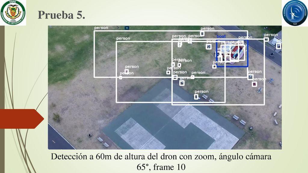 Prueba 5. Detección a 60m de altura del dron con zoom, ángulo cámara 65°, frame 10