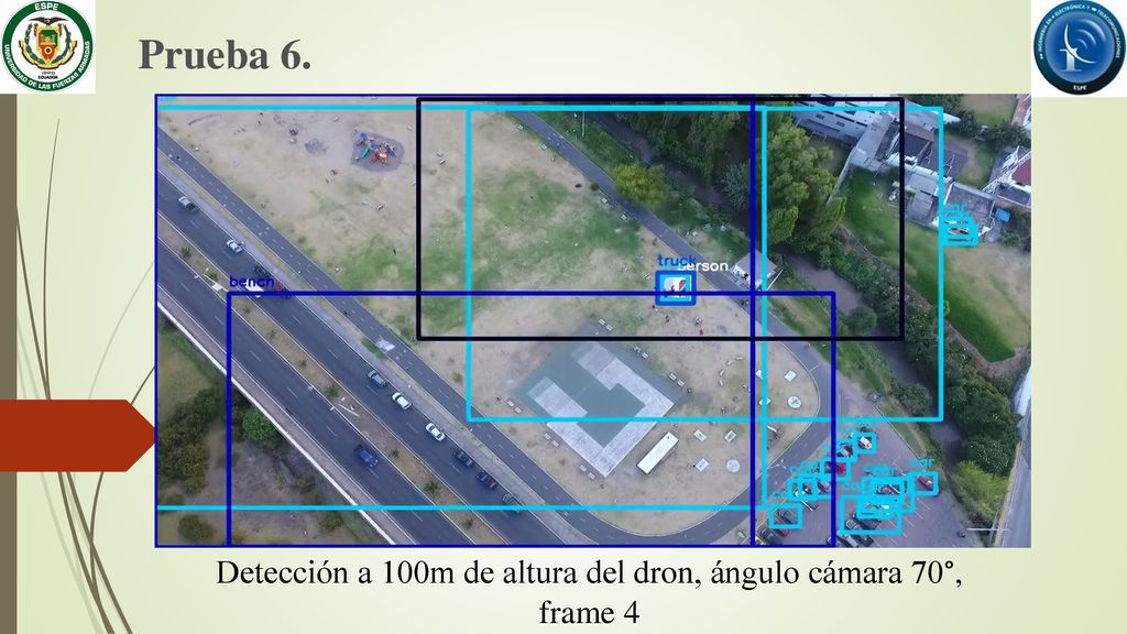 Detección a 100m de altura del dron, ángulo cámara 70°, frame 4