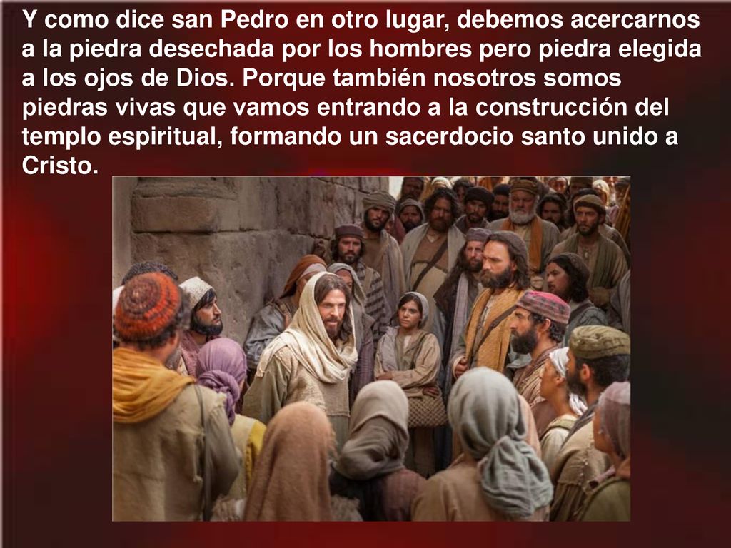 Y como dice san Pedro en otro lugar, debemos acercarnos a la piedra desechada por los hombres pero piedra elegida a los ojos de Dios.