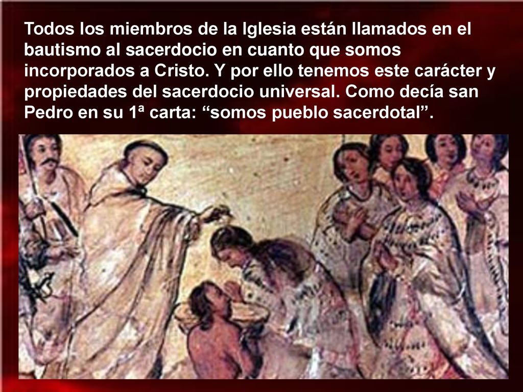 Todos los miembros de la Iglesia están llamados en el bautismo al sacerdocio en cuanto que somos incorporados a Cristo.