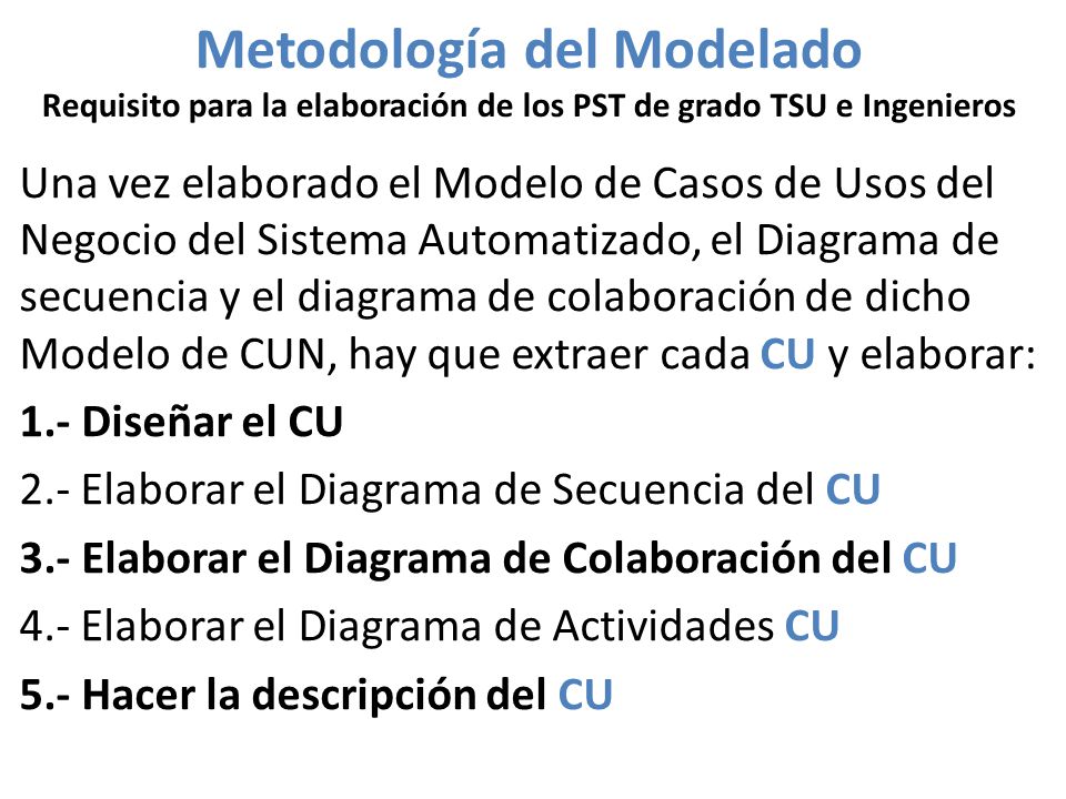 Metodología del Modelado Requisito para la elaboración de los PST de grado TSU e Ingenieros