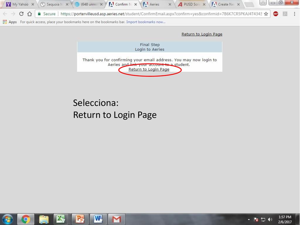 Selecciona: Return to Login Page