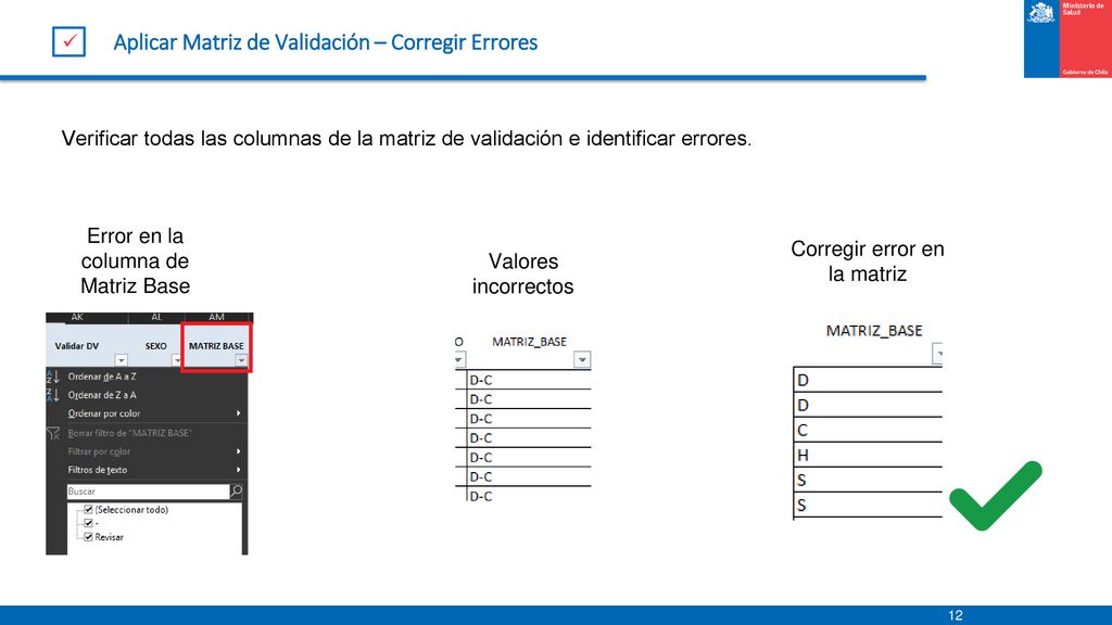 Aplicar Matriz de Validación – Corregir Errores