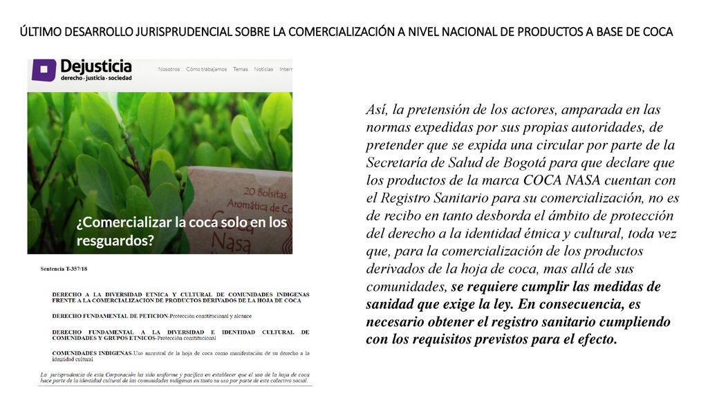 ÚLTIMO DESARROLLO JURISPRUDENCIAL SOBRE LA COMERCIALIZACIÓN A NIVEL NACIONAL DE PRODUCTOS A BASE DE COCA