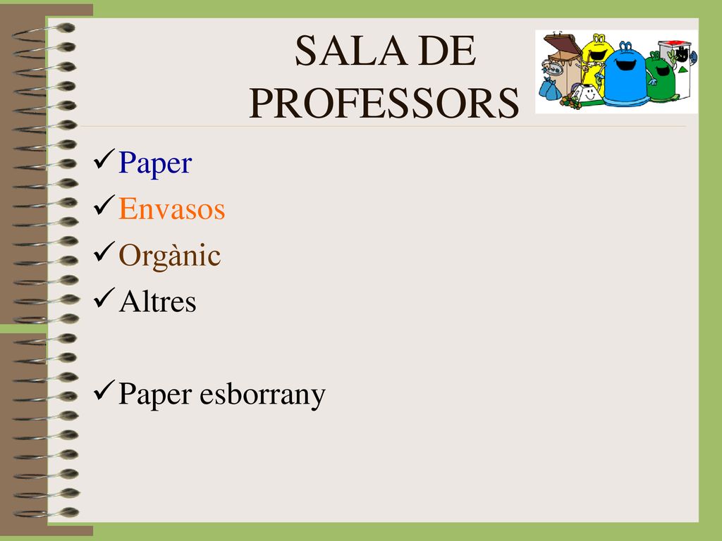 SALA DE PROFESSORS Paper Envasos Orgànic Altres Paper esborrany